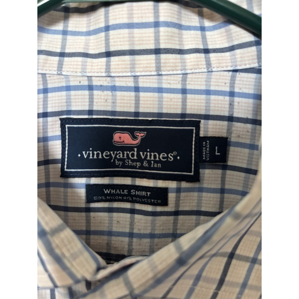Vineyard Vines Shirt Button Down Classic Fit Whale Madras Blue Geometric Mens L - Picture 5 of 8